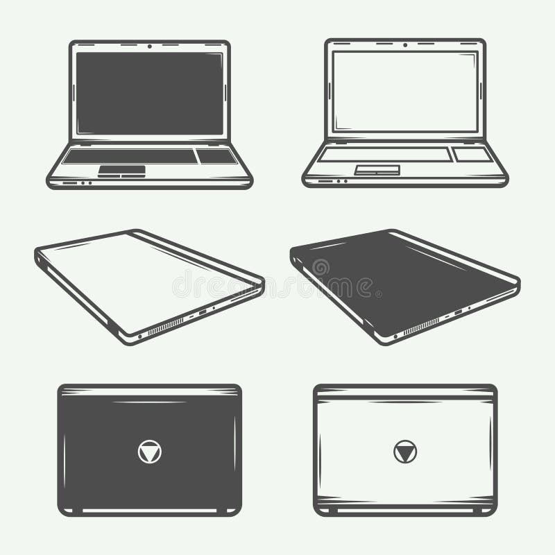 Set of Vintage Laptop or Pc Logo, Emblem, Badge, Label, Mark and Design