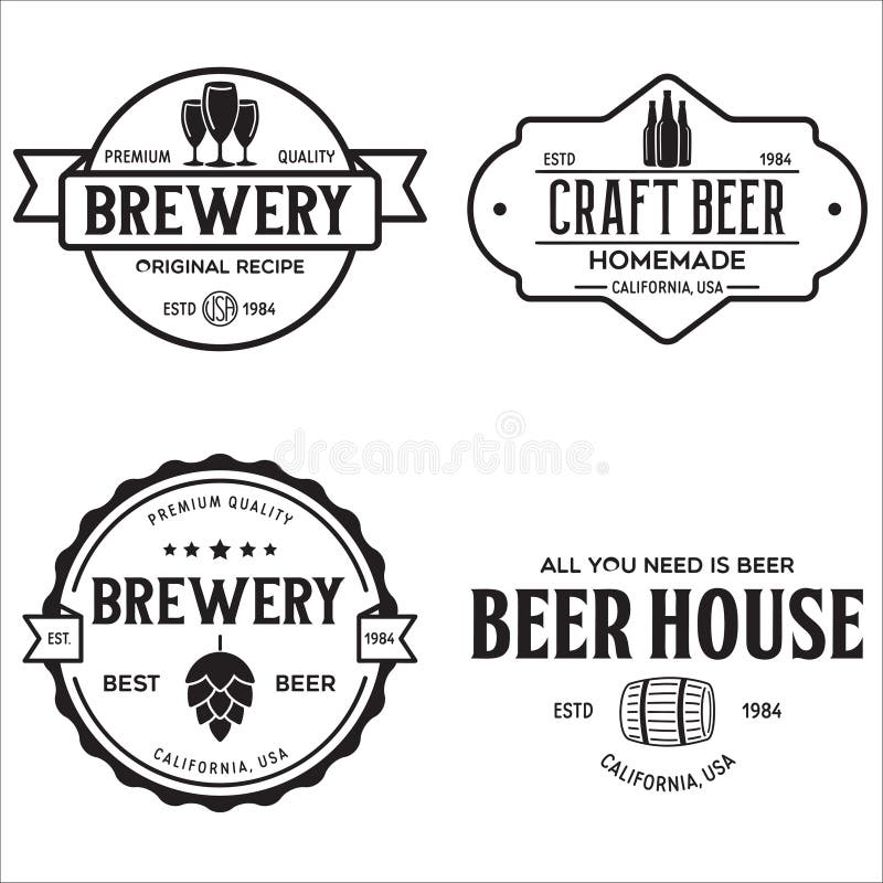 Set of vintage monochrome badge logo templates and design elements for beer house bar pub vector illustration