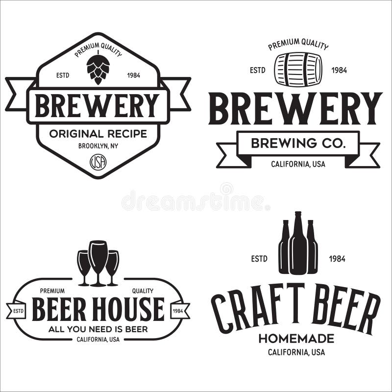 Set of vintage monochrome badge logo templates and design elements for beer house bar pub vector illustration