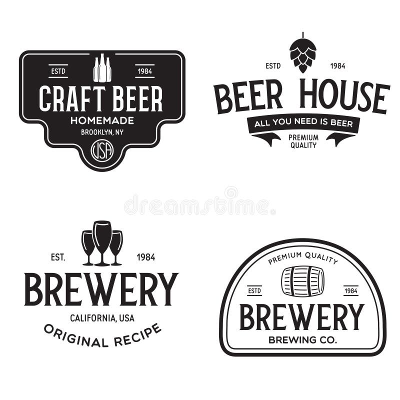Set of vintage monochrome badge, logo templates and design elements for beer house stock illustration
