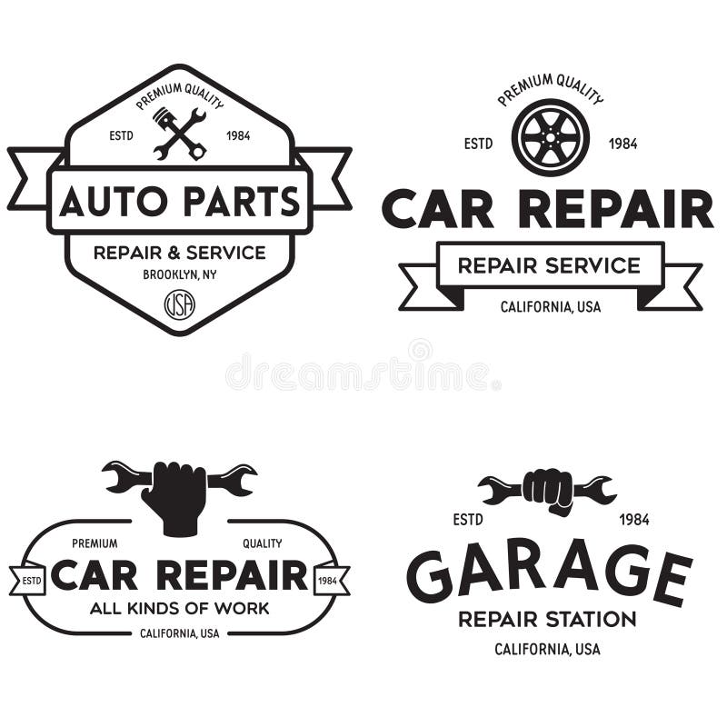 Set of Vintage Monochrome Car Repair Service Templates of Emblems ...