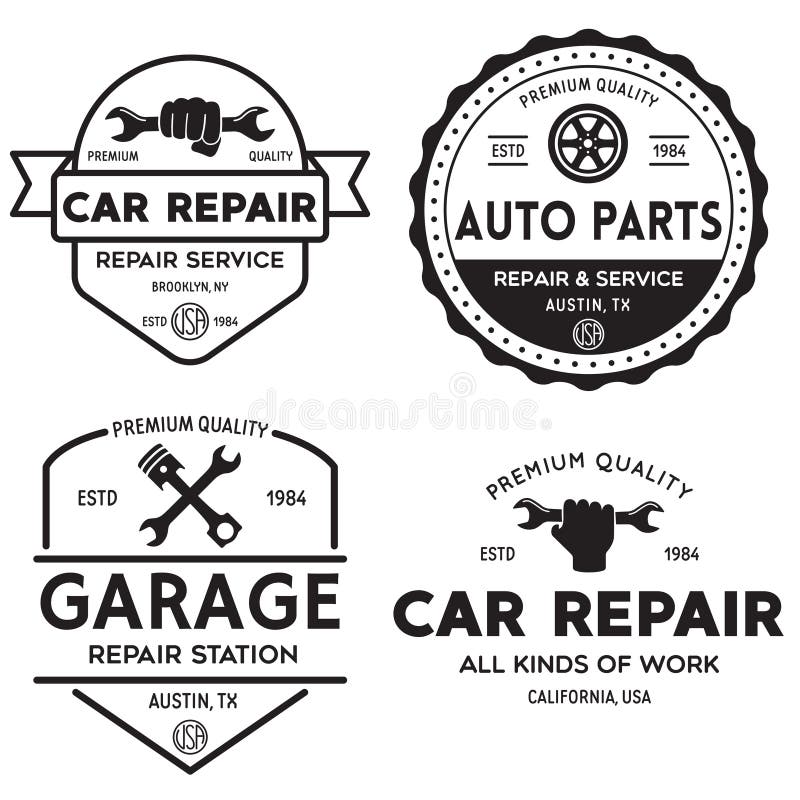 Set of Vintage Monochrome Car Repair Service Templates of Emblems ...