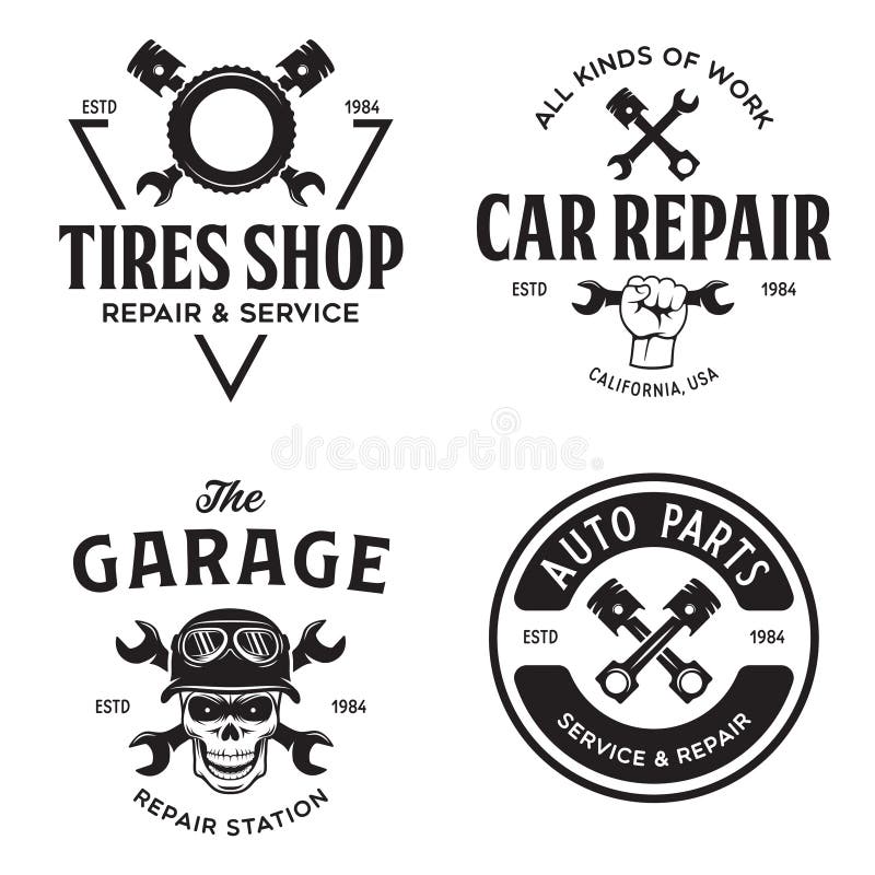 Set of Vintage Monochrome Car Repair Service Templates of Emblems ...