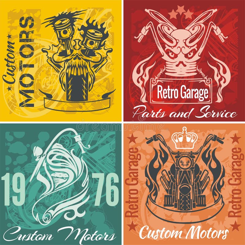 Set of vintage motorcycle labels. Vector stpck