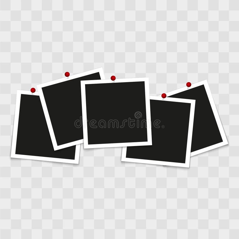 Set of Vintage Photo Frames with Pins on Transparent Background. Vector