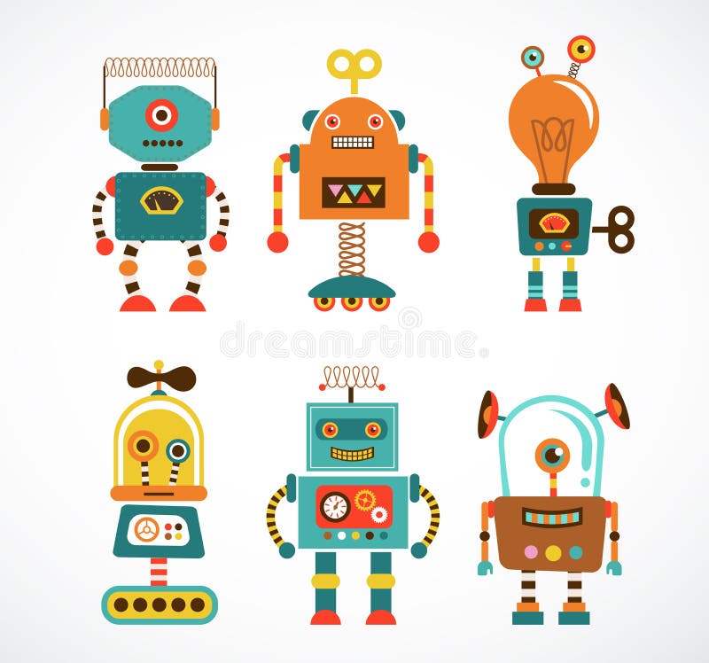 Set of vintage robot icons vector illustration