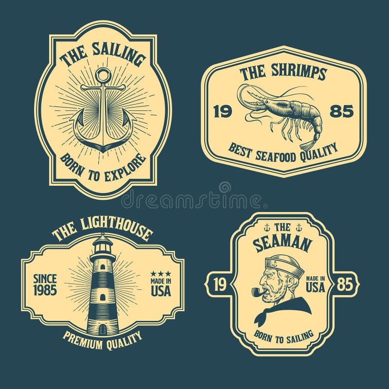 Set of Vintage Sailing Nautical Badge Label Stock Vector Illustration