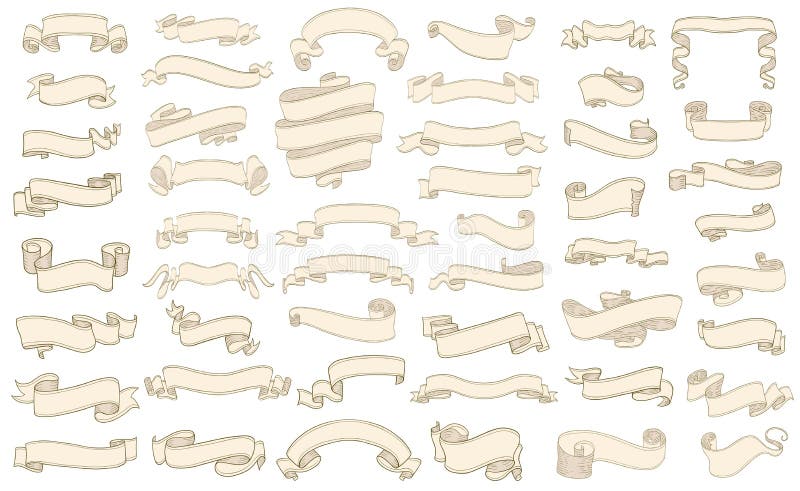 set of vintage scrolls ribbons on white. old blank banners vector illustration