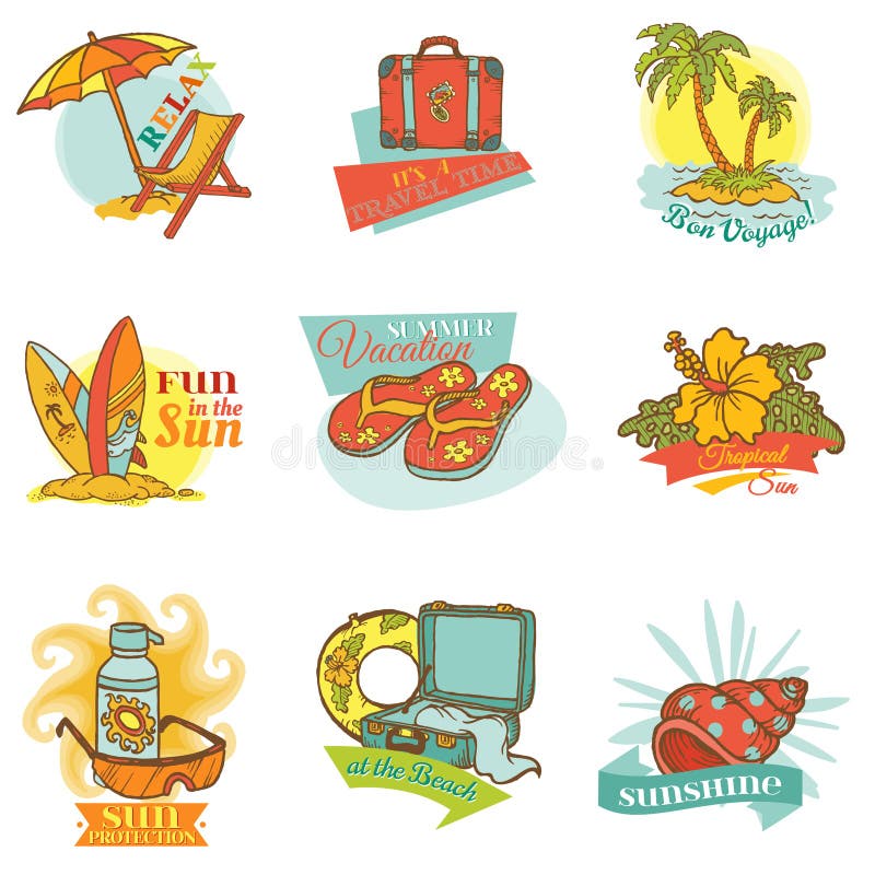 Set of Vintage Summer Labels stock illustration