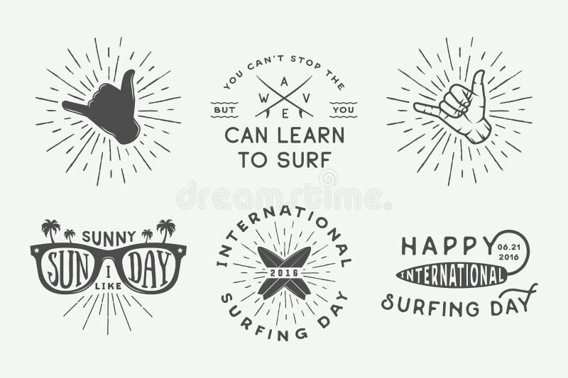 Set of vintage surfing logos, posters, prints, slogans