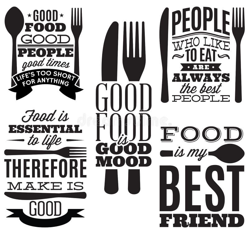 Set of Vintage Typographic Food Quotes for Menu or Tshift with Knife
