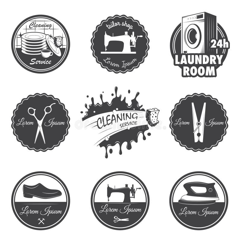 Set of Vintage Laundry Emblems Stock Vector - Illustration of dryer ...