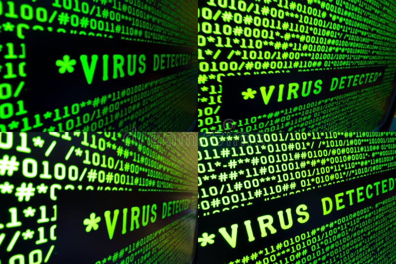 Set of Virus Detected Signs. Set of Green Virus Detected Sign on LCD Screen
