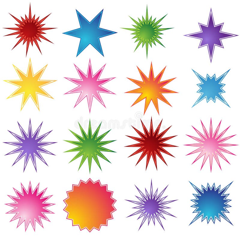 Set von 16 Starburst Formen lizenzfreie abbildung Set von 16 Starburst Formen lizenzfreie abbildung