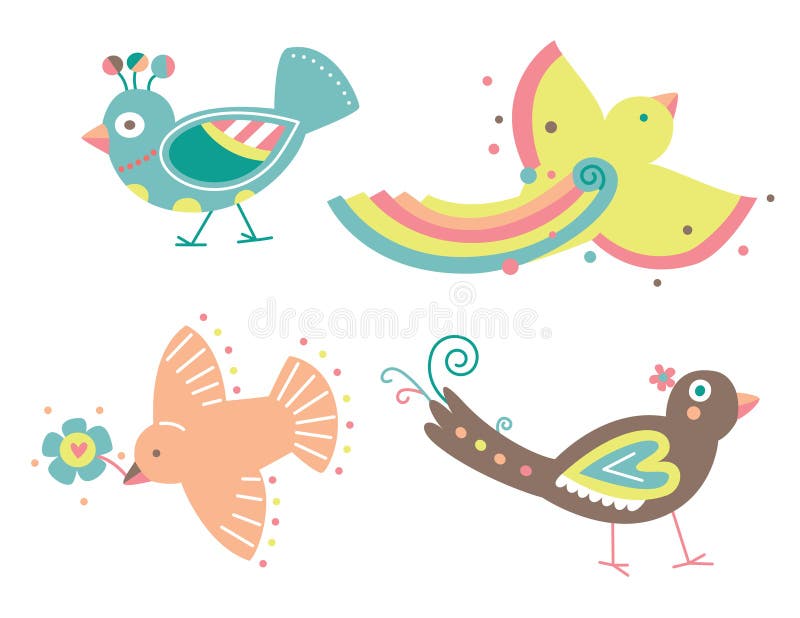 Set von vier dekorativen Vögeln