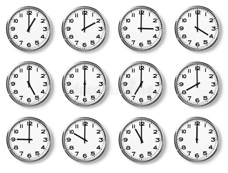 Set of wall clocks stock photo