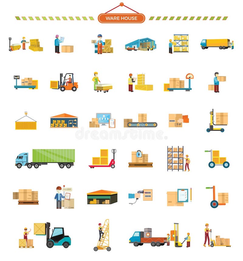 Set of Warehouse Icons in Flat Design stock illustration Set of Warehouse Icons in Flat Design stock illustration
