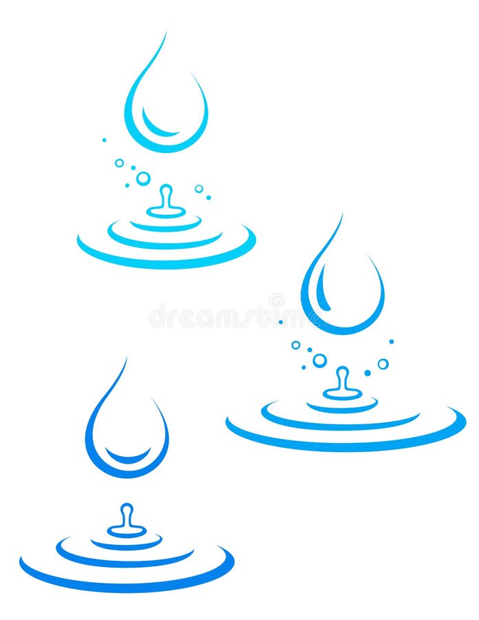 Set of blue water drop icons and splash on white background. Juice splash logo vectors