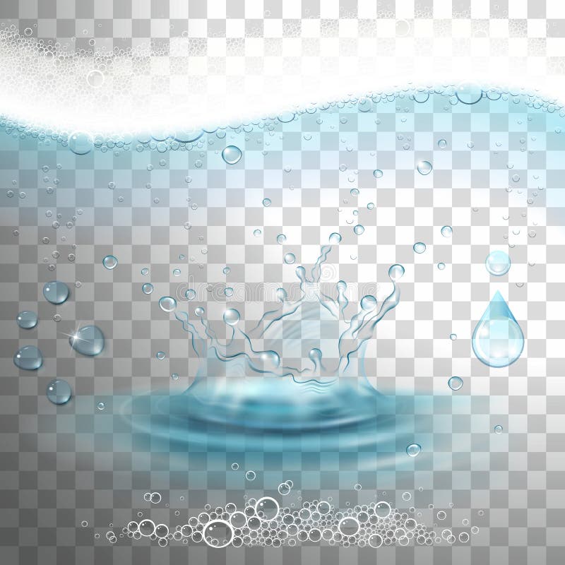 Set of Water and Foam on a Transparent Background