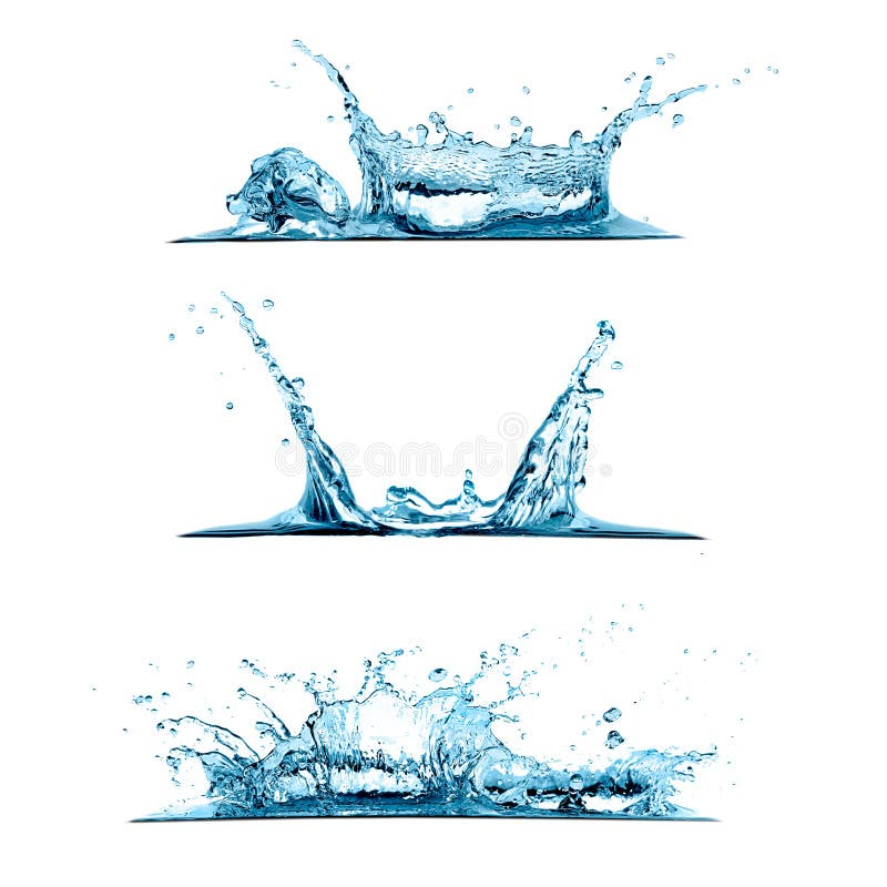 Set of three water splashes isolated on white background. Set of three water splashes isolated on white background