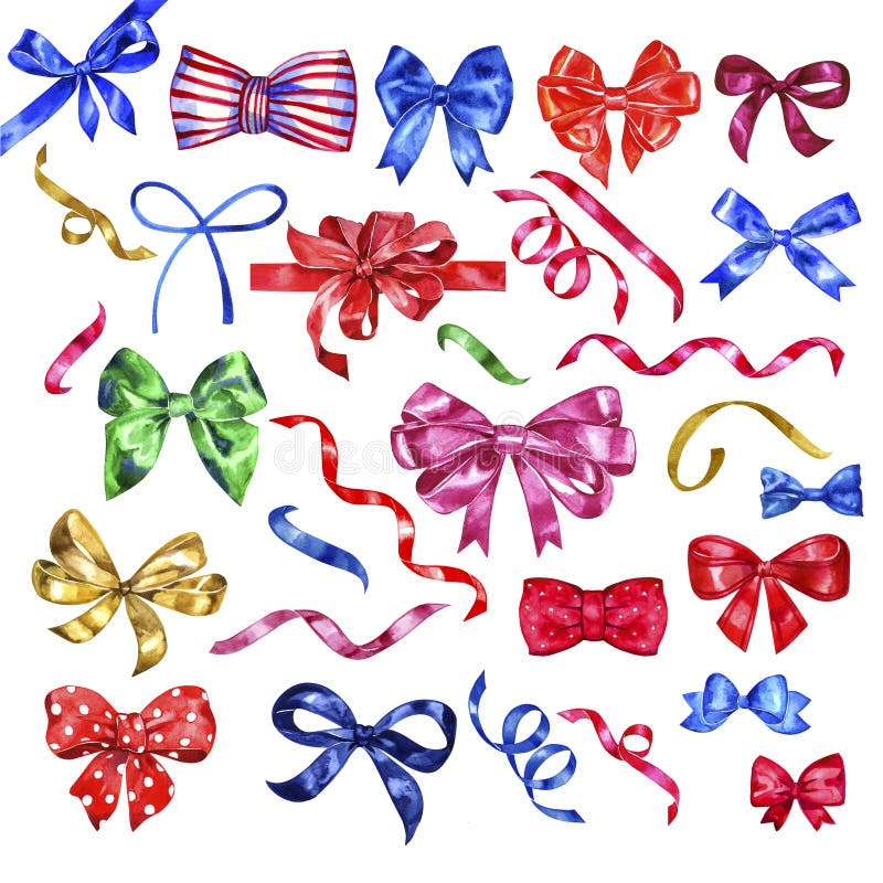 Set of watercolor colorful bows, hand painted isolated. royalty free illustration Set of watercolor colorful bows, hand painted isolated. royalty free illustration