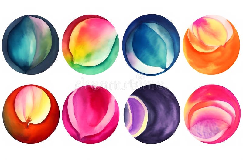 Set Watercolor Colorful Planets Isolated White Background