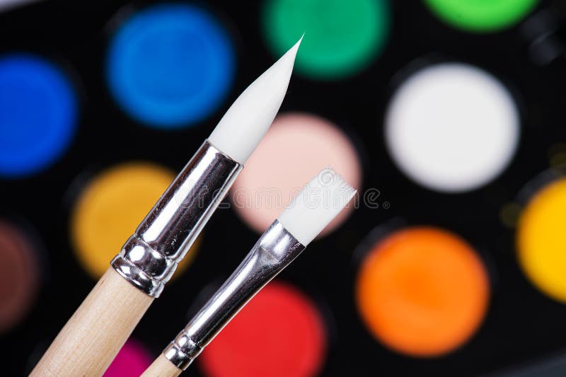 Set of Watercolor Paints and Brushes Stock Image Image of child