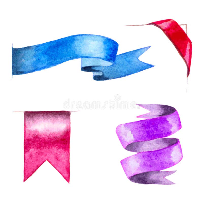 Watercolor Ribbons Set. Hand Drawn Stripes or Banners for Text