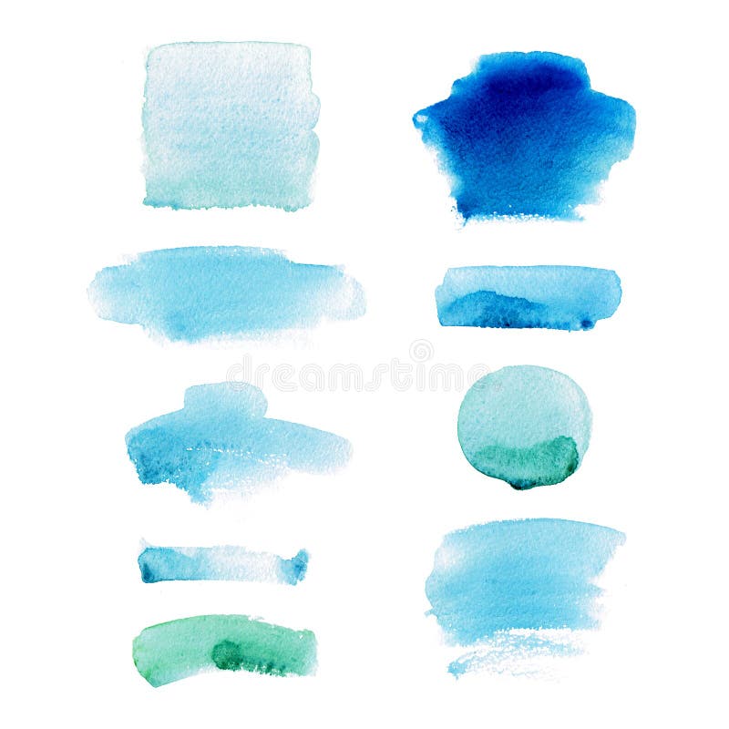 Set of watercolor spots in blue and green colors. Abstract stains and blobs collection. stock illustration Set of watercolor spots in blue and green colors. Abstract stains and blobs collection. stock illustration