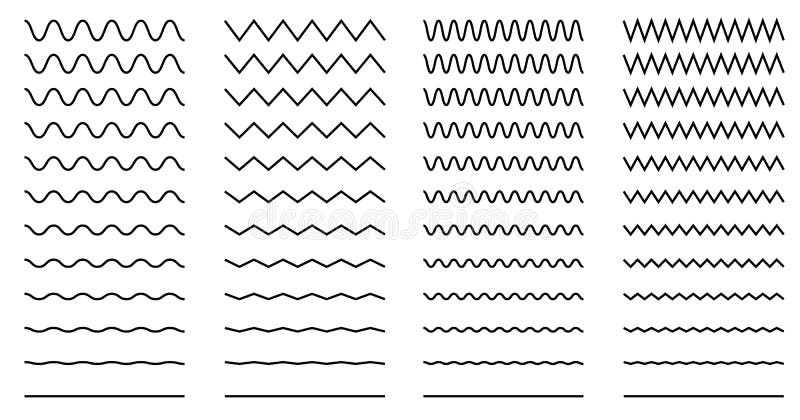 Set of wavy - curvy and zigzag - criss cross horizontal lines - Royalty free vector illustration