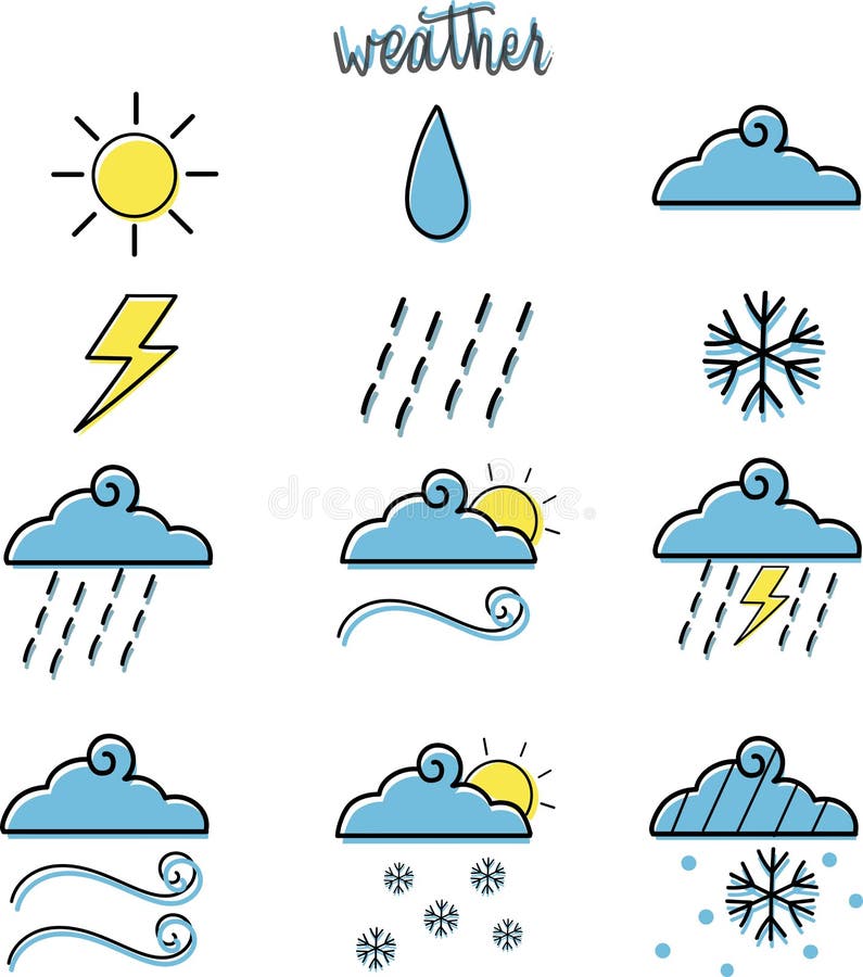 Set Of Weather Icons With Colors Stock Illustration - Illustration of