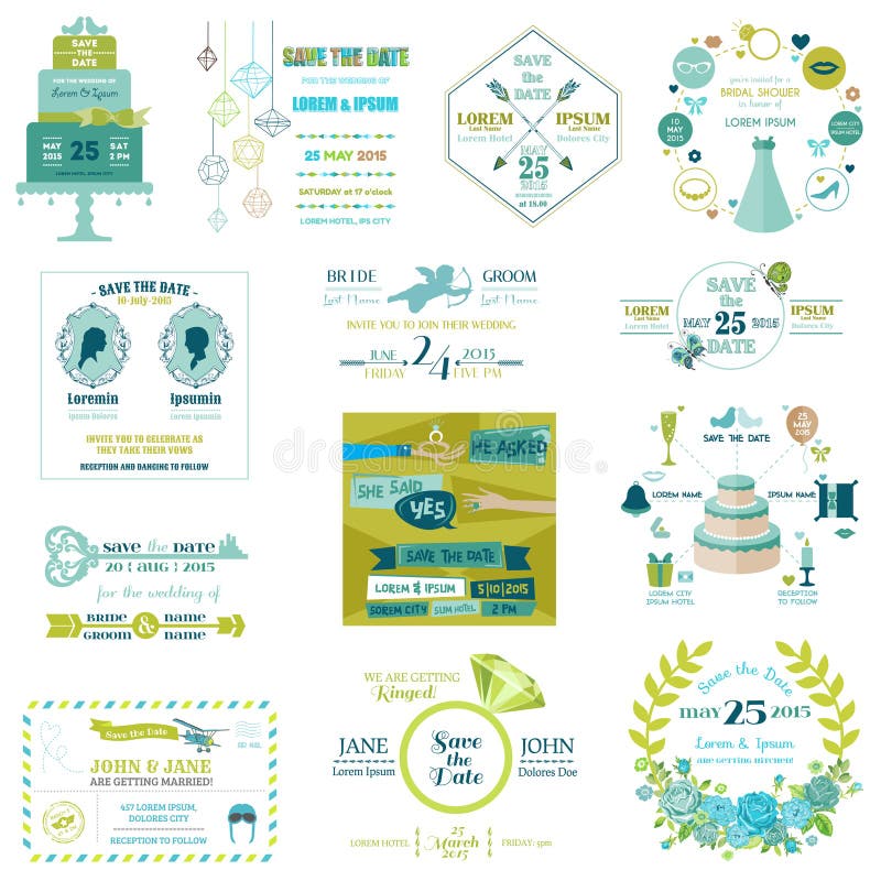 Set of Wedding Cards vector illustration