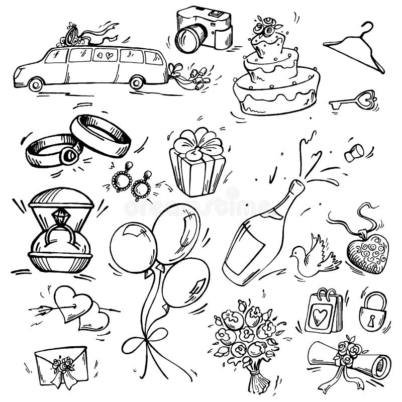 Set of wedding icon stock illustration