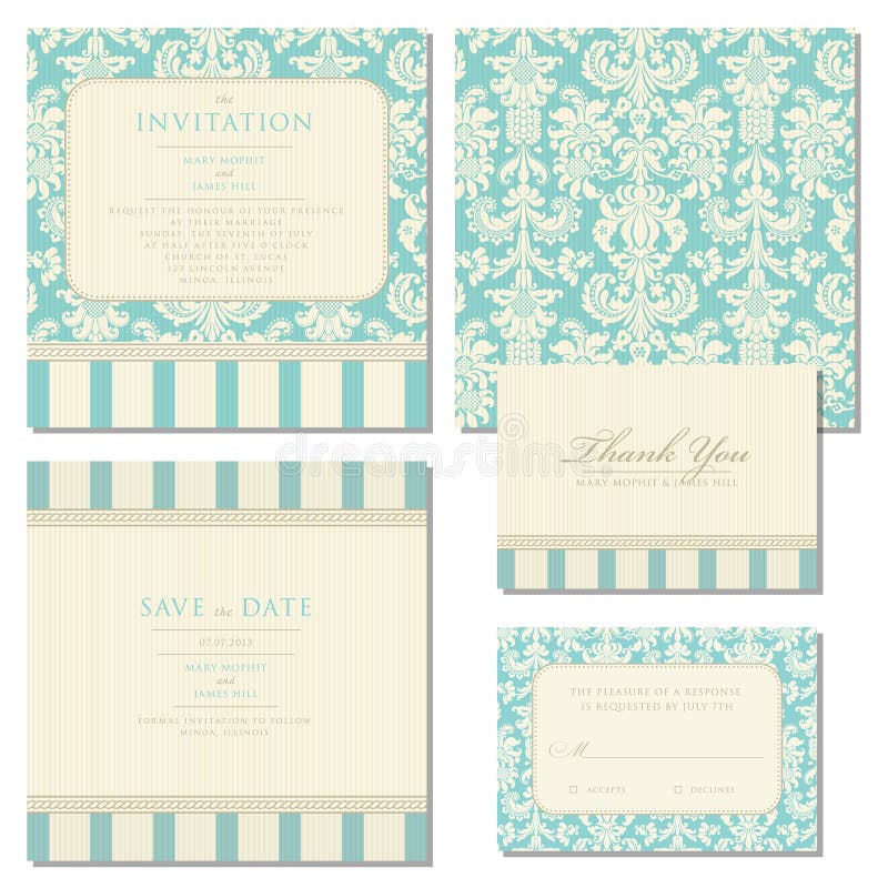 Un conjunto compuesto por boda invitaciones a notificación antiguo.