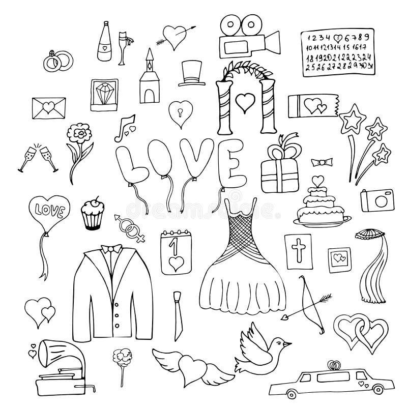 Set Wedding Symbols and Signs Stock Vector Illustration of arrow