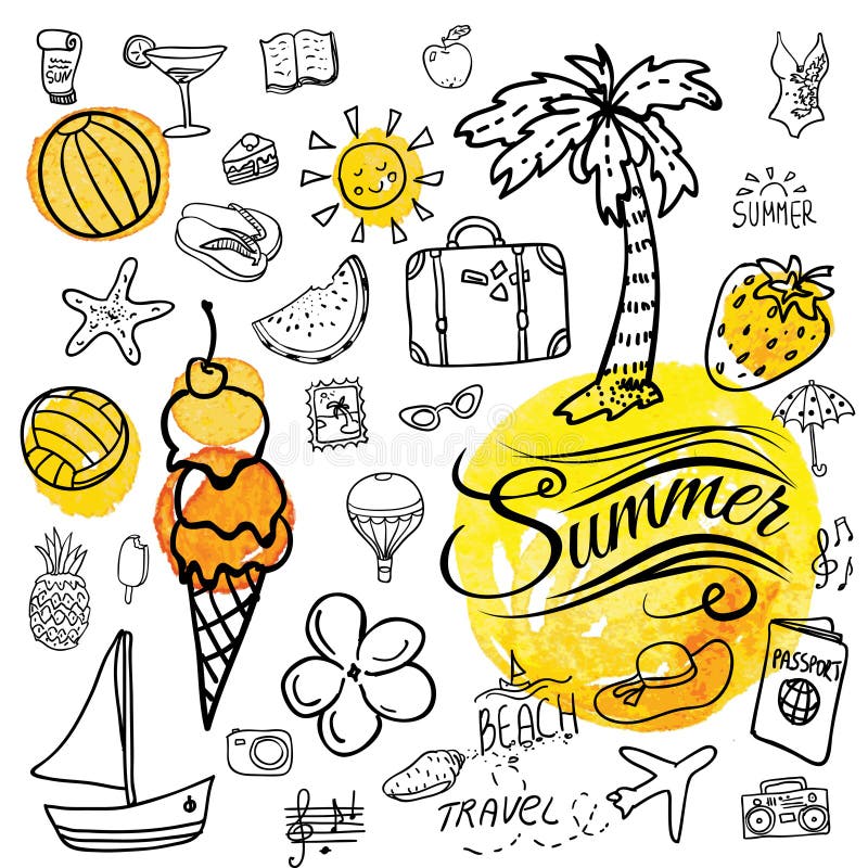Set wektorowe doodle lata ikony ilustracji Set wektorowe doodle lata ikony ilustracji