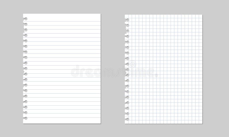 Set wektorowe realistyczne ilustracje poszarpany prześcieradło papier od workbook z cieniem, odosobniony royalty ilustracja Set wektorowe realistyczne ilustracje poszarpany prześcieradło papier od workbook z cieniem, odosobniony royalty ilustracja