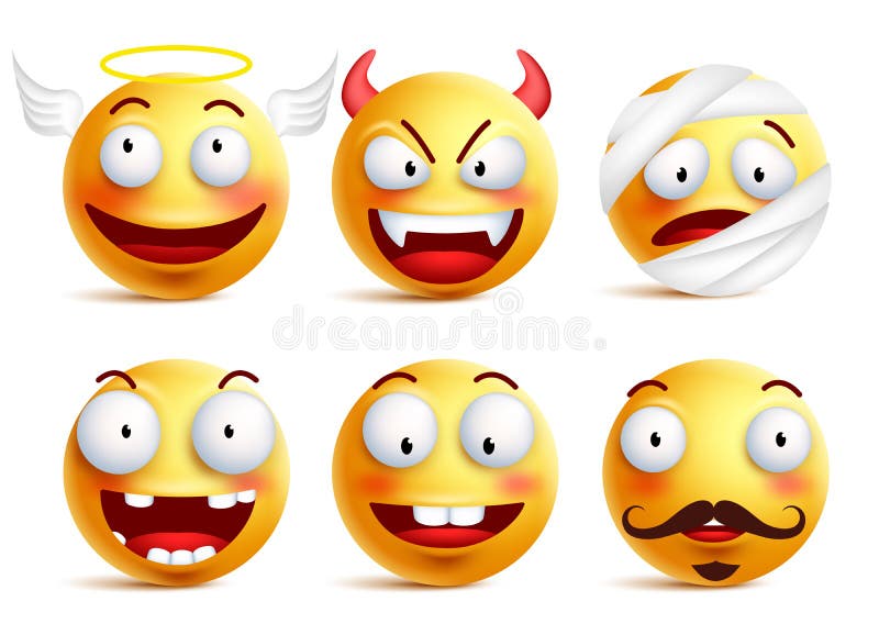 Set wektorowi smileys z śmiesznymi twarzami jak anioł i demon ilustracja wektor Set wektorowi smileys z śmiesznymi twarzami jak anioł i demon ilustracja wektor