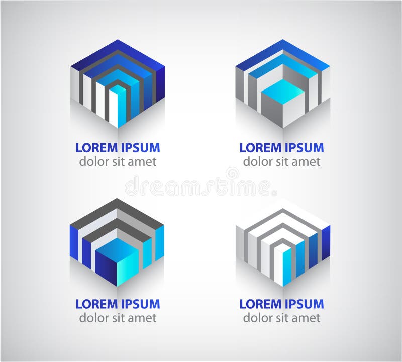 Set wektorowy abstrakcjonistyczny kolorowy geometryczny sześcian 3d ilustracja wektor