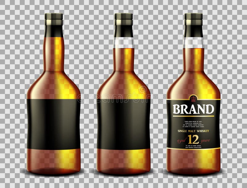 Set whisky, rumu, bourbonu lub koniaka szklana butelka z alkoholem i, Przejrzysty butelka napój w realistycznym ilustracja wektor Set whisky, rumu, bourbonu lub koniaka szklana butelka z alkoholem i, Przejrzysty butelka napój w realistycznym ilustracja wektor