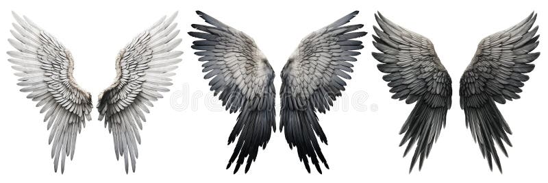 Set of white and black wings isolated on a transparent background. Close-up of wings overlay. An element to be inserted into a design or project. High quality photo. Isolated white transparent background ai stock images, royalty-free photos and pictures