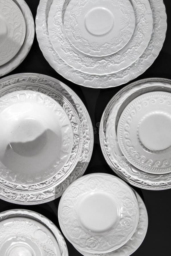 Set of White Ceramic Textured Plates Stock Image Image of dish