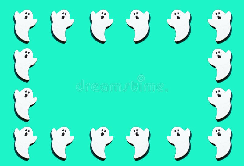Set of White Ghosts Isolated on Green Color Background. Halloween ...