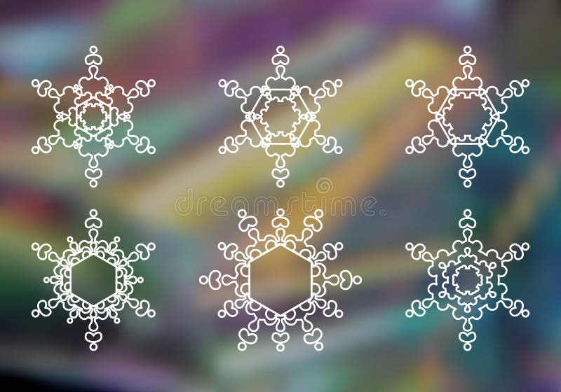 Set of 6 white line Hexagon icon on Rainbow abstract blur background royalty free illustration