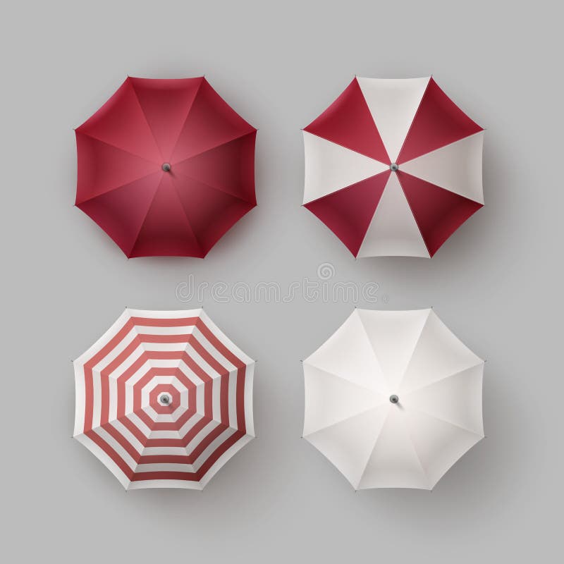 Set of White Red Opened Umbrella Parasol Sunshade