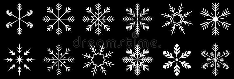 Set of white snowflake icons royalty free illustration