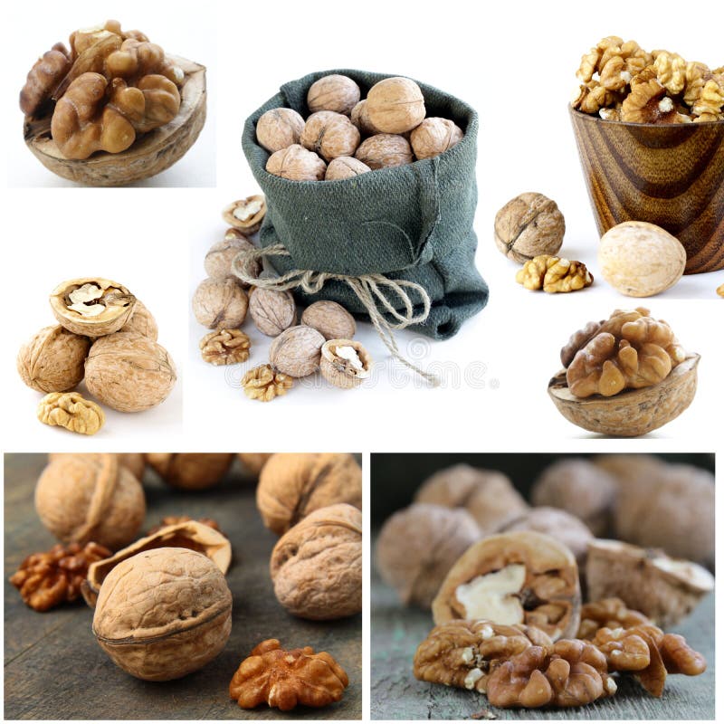 Set Whole and Chopped Walnuts Stock Photo Image of burlap, closeup