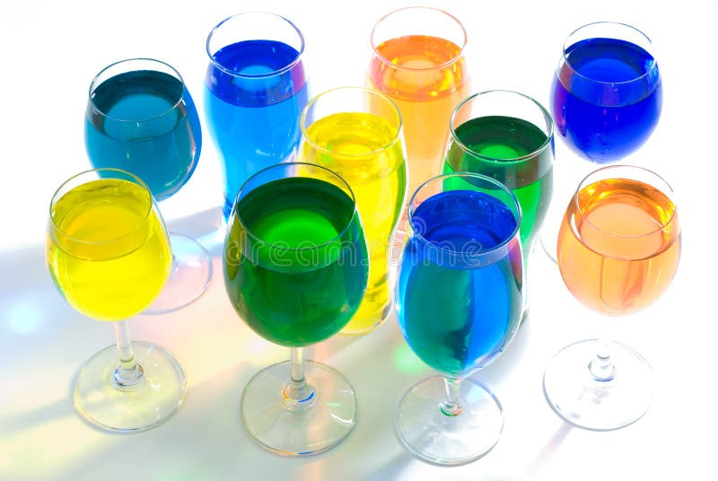 Set of wine glass and color water