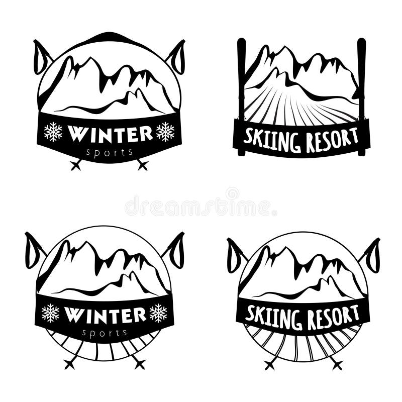 Set of Winter Logos with Skiing Equipment Stock Vector Illustration of label, athlete 64043540