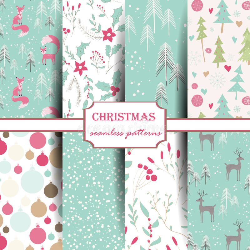 Set of winter seamless patterns.